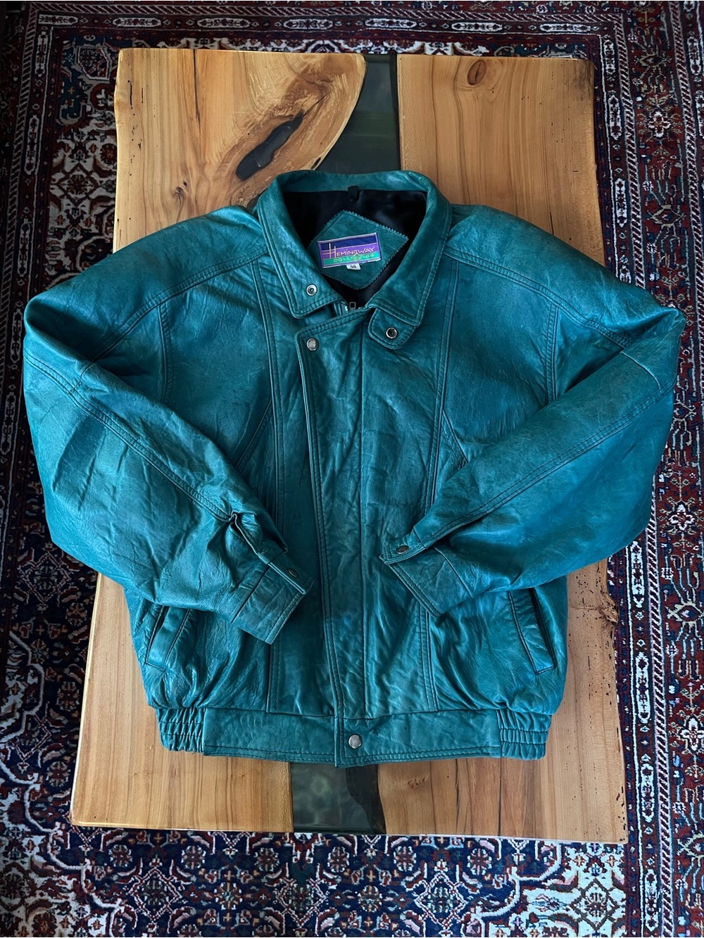 Vintage 90s Hemingway Emerald/Forrest Green Tone Leather Jacket  38/XL